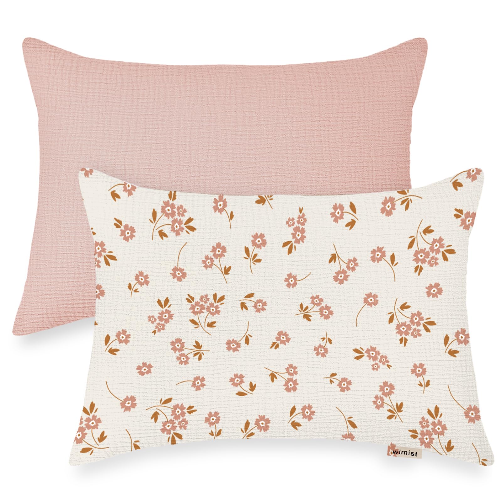 Wimist Toddler Pillowcases for 13"x18" Pillow 2 Pack, Muslin Small Toddler Baby Kids Travel Pillow Covers for Boys Girls with Envelope Closure (Flower