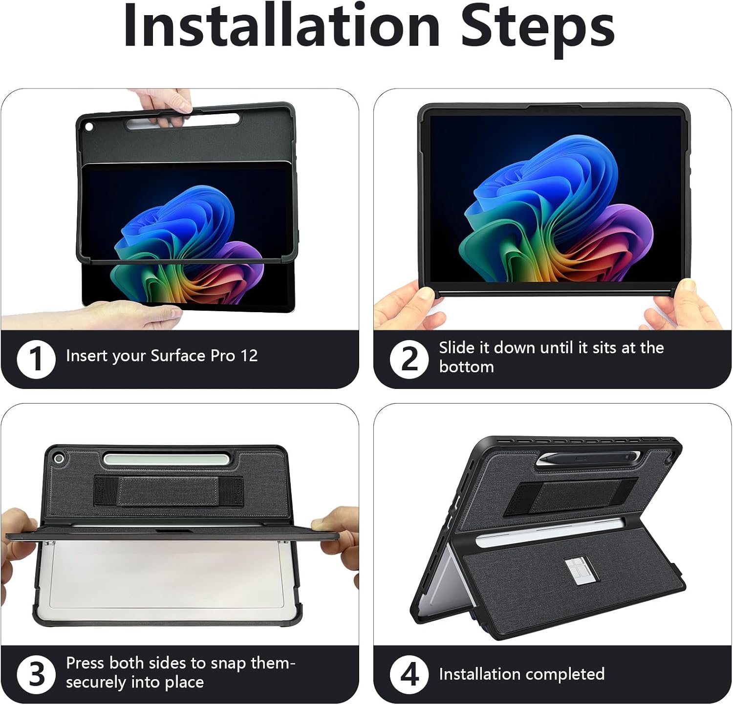 Protective Case for Microsoft Surface Pro 12 inch 2025 | Fall-Resistant Cover with Hand Strap | Compatible with Built-in Kickstand & Magnetic Slim Pen Storage & Type Cover Keyboard | Black - Image 6