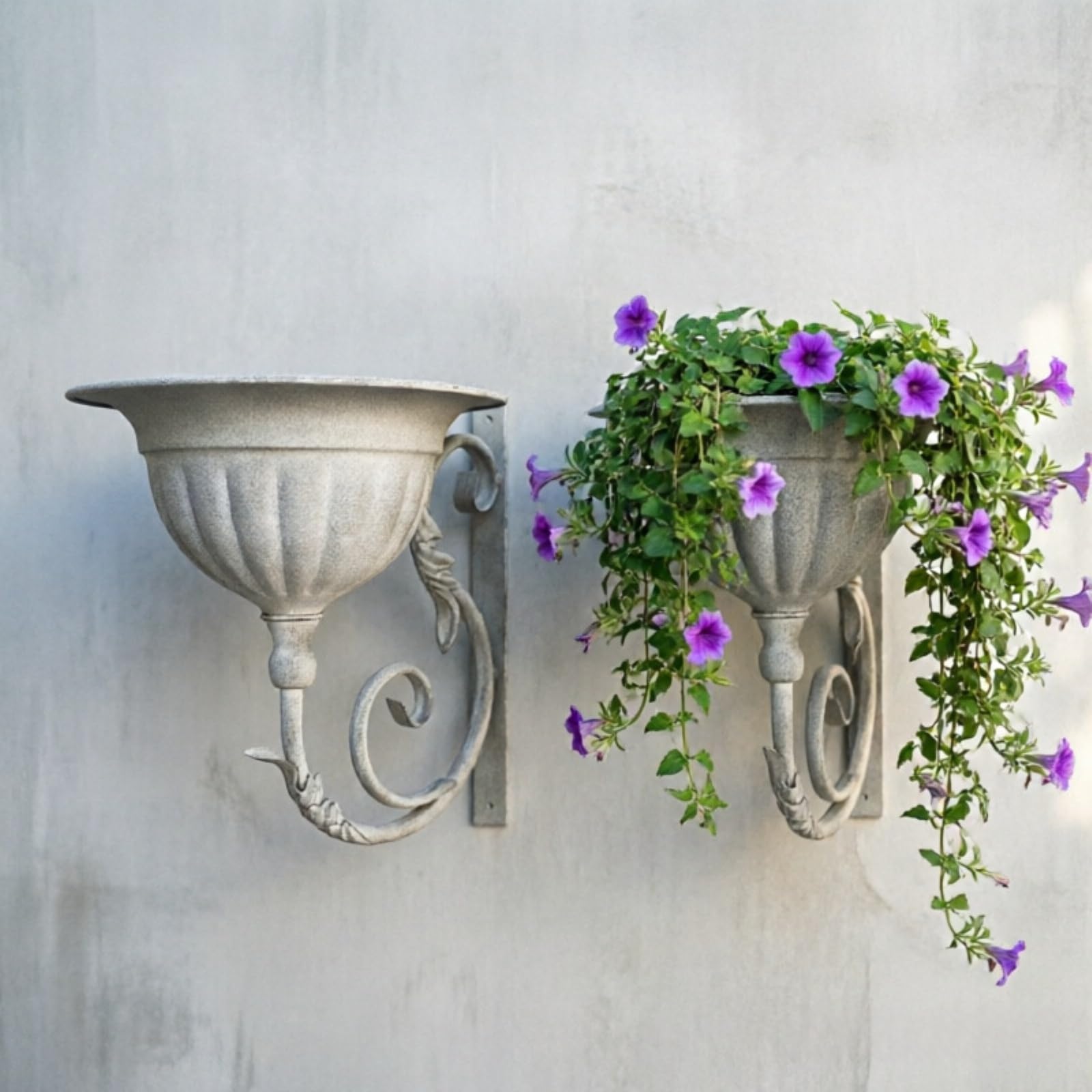 Wandpflanzkübel-Set, Rustikaler Wand-Blumentopf aus Eisen, Vertikale Wandhalterung für Pflanzen, Dekorativer Blumenhalter für Innen, Außen, Garten, Balkon, Terrasse, Wohndeko