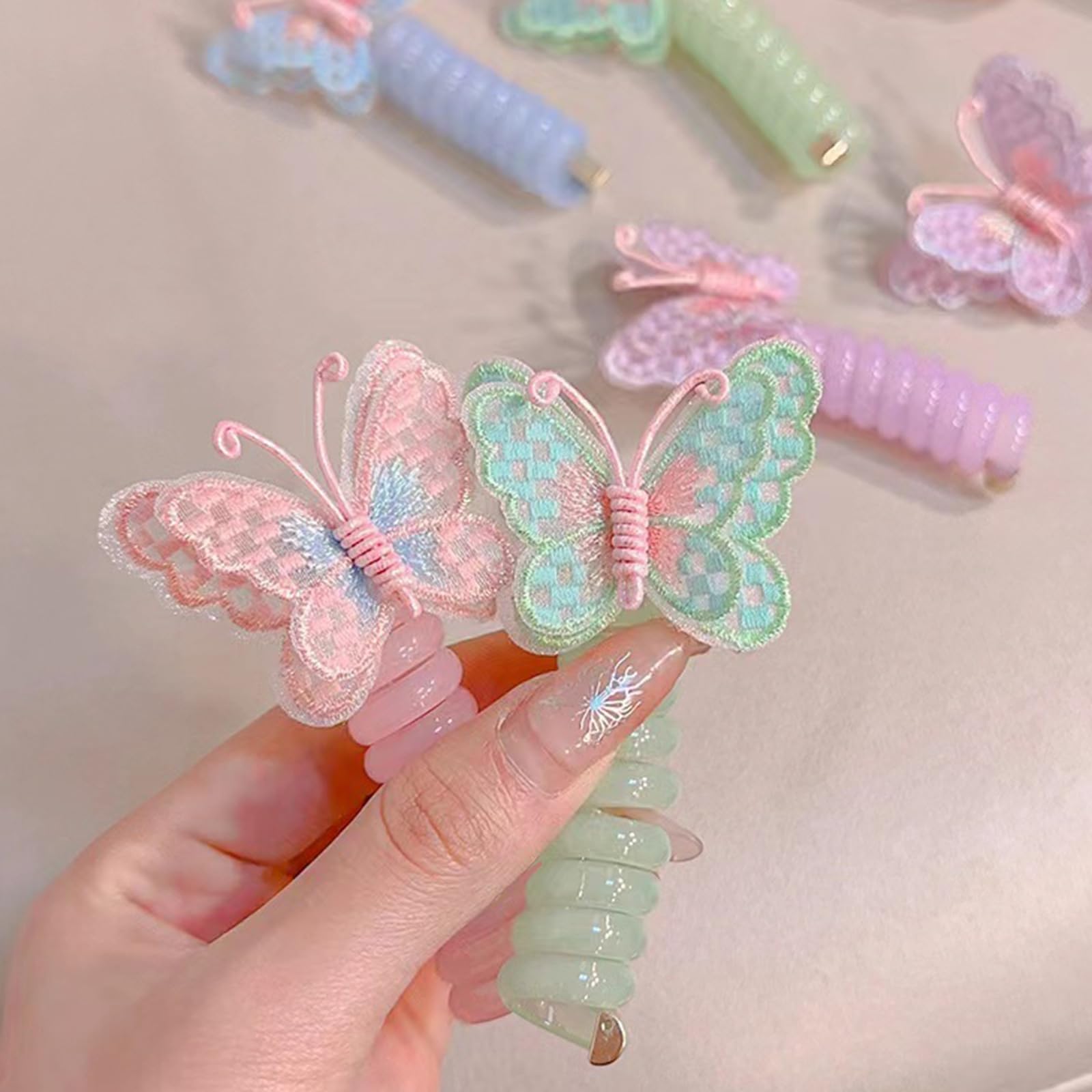 2 cintas para el pelo para niños, bordadas, con diseño de mariposa, estéticas, coleteros para el pelo de niña, coleteros