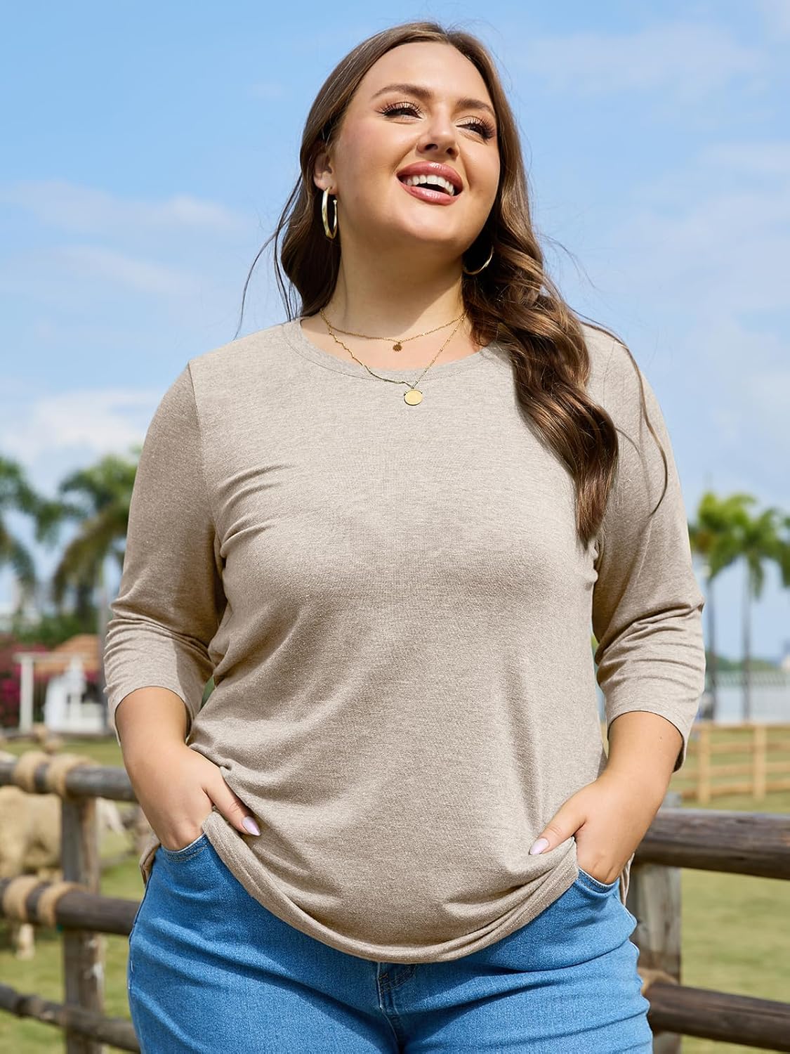 ZDC Women's Plus Size Tops 3/4 Sleeve Crew Neck T Shirts Loose Fit Tee Tunic Casual Blouse - Image 4