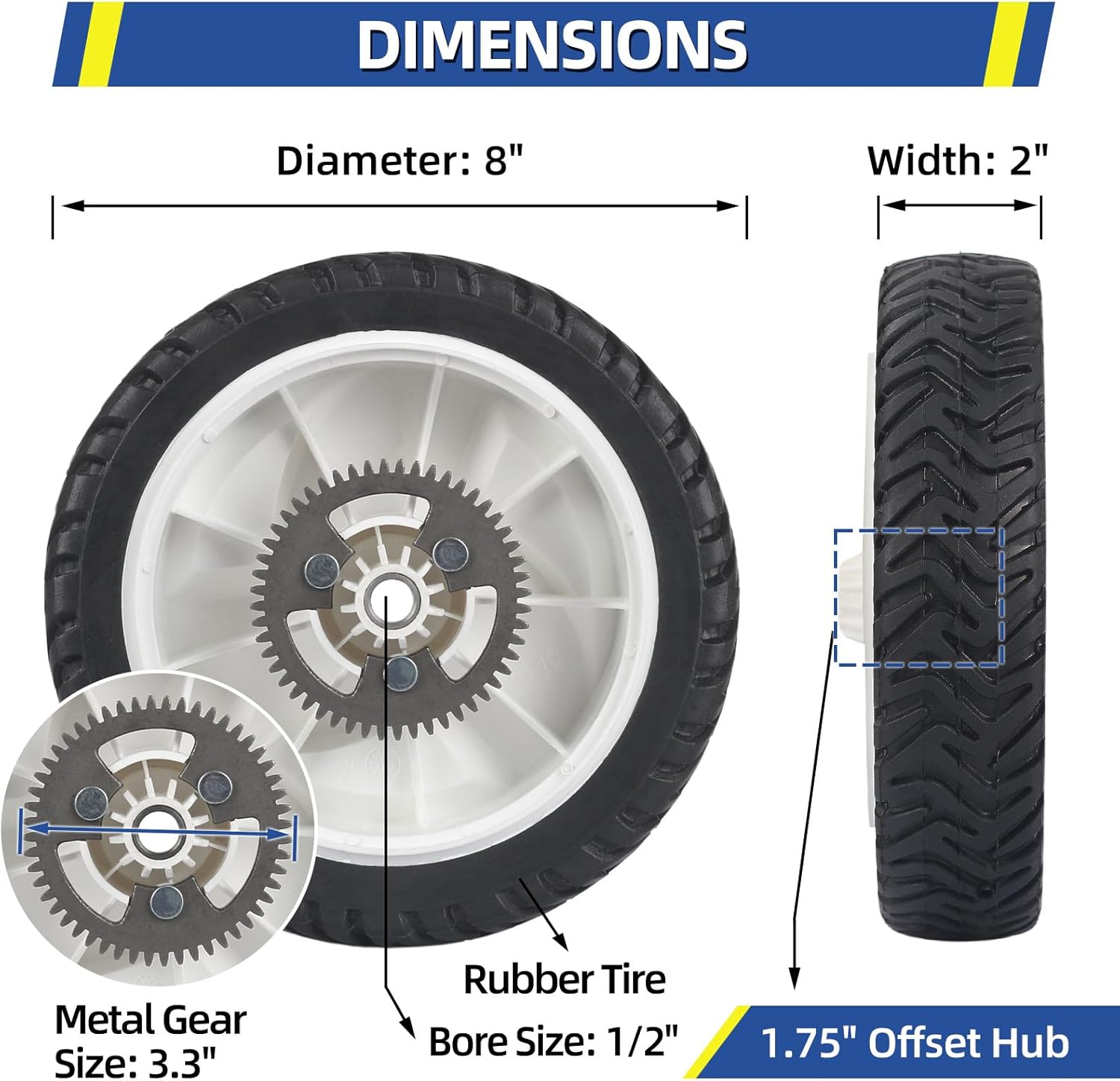 GICOOL 105-3036 105-3024 105-3025 Rear Drive Wheels, 8 Inch Wheels Fit for 20041 20066 20017 20068 20073 Recycler Self-Propelled Push Mower, Pack of 2