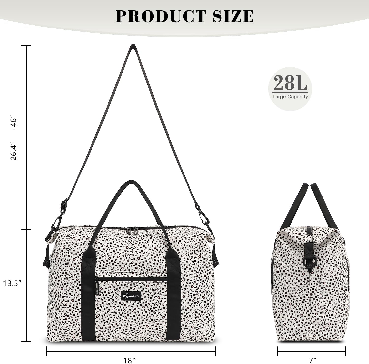 Duffle Bag for Travel 18x14x8 Foldable Carry on Travel Bag, Small Medium Weekender Overnight Bags for Women, 40L Waterproof Sport Gym Bag for Men with Computer Compartment (White leopard print) - Image 3
