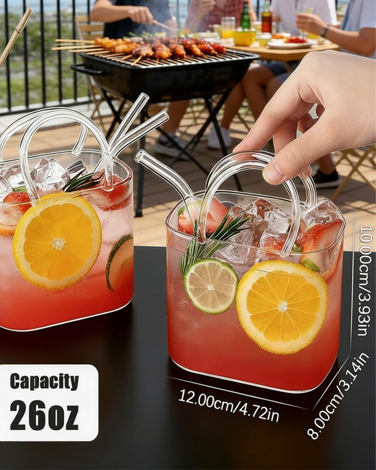 Glass Purse for Drinks with Straw, Handbag Shaped Drinking Cup, Unique Wine Glasses Vase, Creative Cocktail Glass for Juice Iced Tea, Cute Home Bar Decor & Ladies Party Gift(2sets)