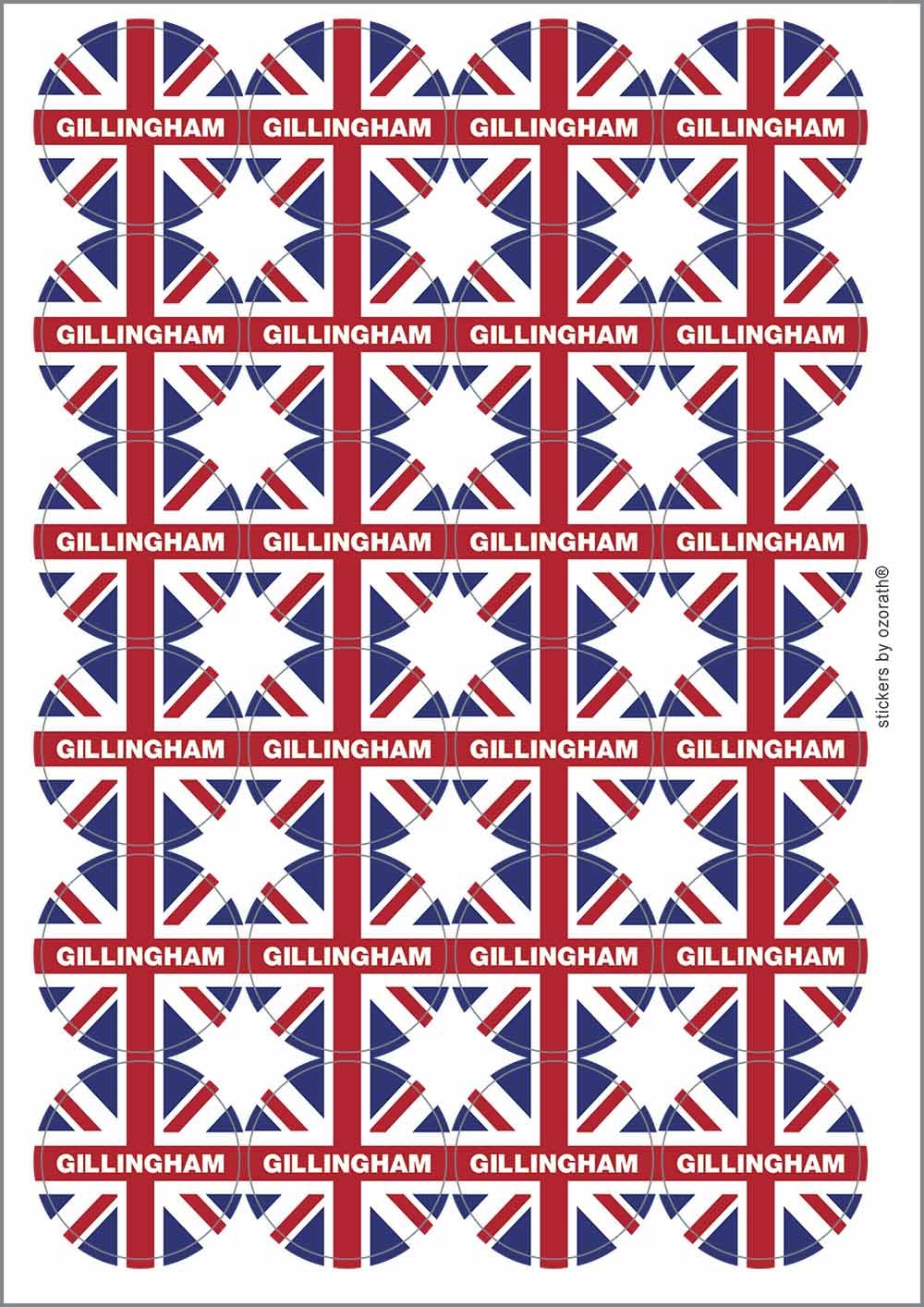 Gillingham Union Jack Circular Matt Paper Stickers A4 Sheet of 24 (Each Sticker is 45mm Diameter)