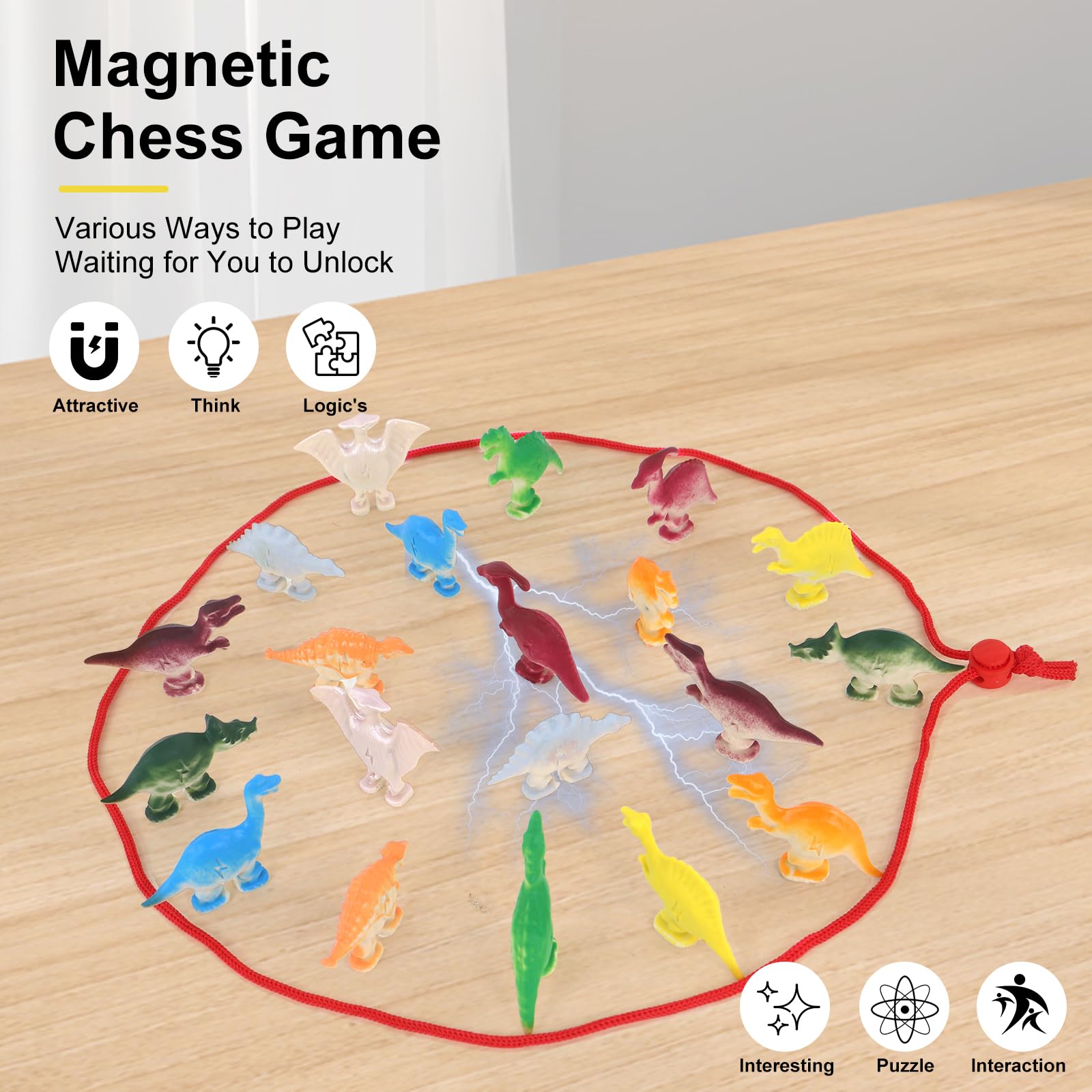 Magnetic Dinosaur Chess Game for Kids, 20 Pcs Board Game with Adjustable String & Storage Pouch - Image 4