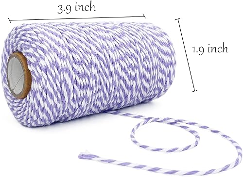 Miniatura 2 de Cordel de Algodón Morado y Blanco de Leecogo, Cuerda de Panadería de 2mm de Grosor, 328 Pies, Cordel de Navidad para Envolver Regalos, Manualidades,
