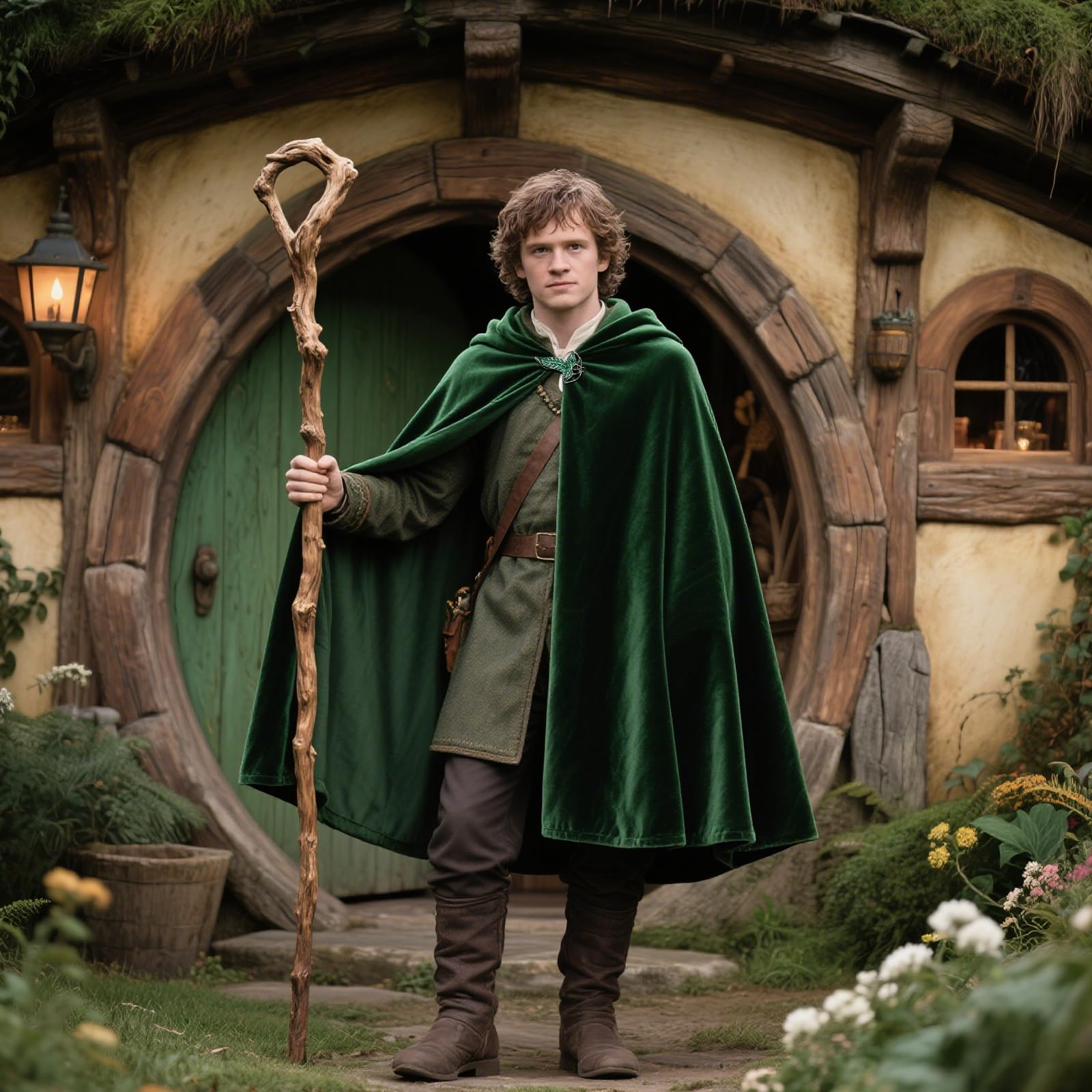 keland Umhang Hobbit herr der Ringe Kostüm mit LOTR Blattbrosche (Grün, Large)
