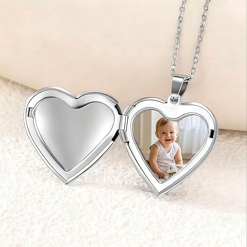 Miniatura 4 de PHOCKSIN Locket Necklace for Women BlackGoldSilver Locket Necklace Gifts for Girls OvalRoundHeart Photo Necklace Custom Picture Presents for