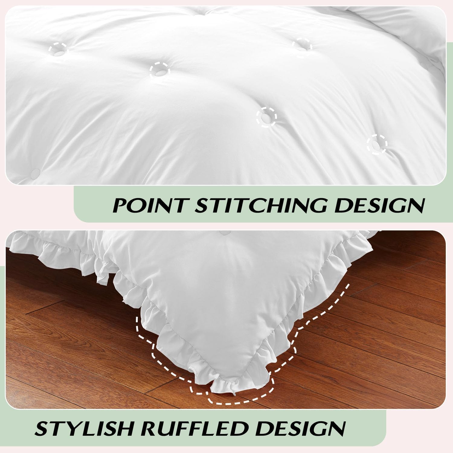 HARBOREST Full Comforter - White Ruffle Comforter for Full Size Bed, Fluffy Comforter Set for All Seasons, 3 Pieces Shabby Chic Bedding Set(1 Comforter & 2 Pillow Shams) - Image 5