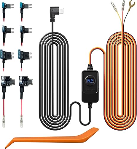 REDTIGER F7N - Kit de cableado para cámara de salpicadero con puerto USB tipo C, kit de cable de carga para coche de 12V - 24V a 5V con fusible,