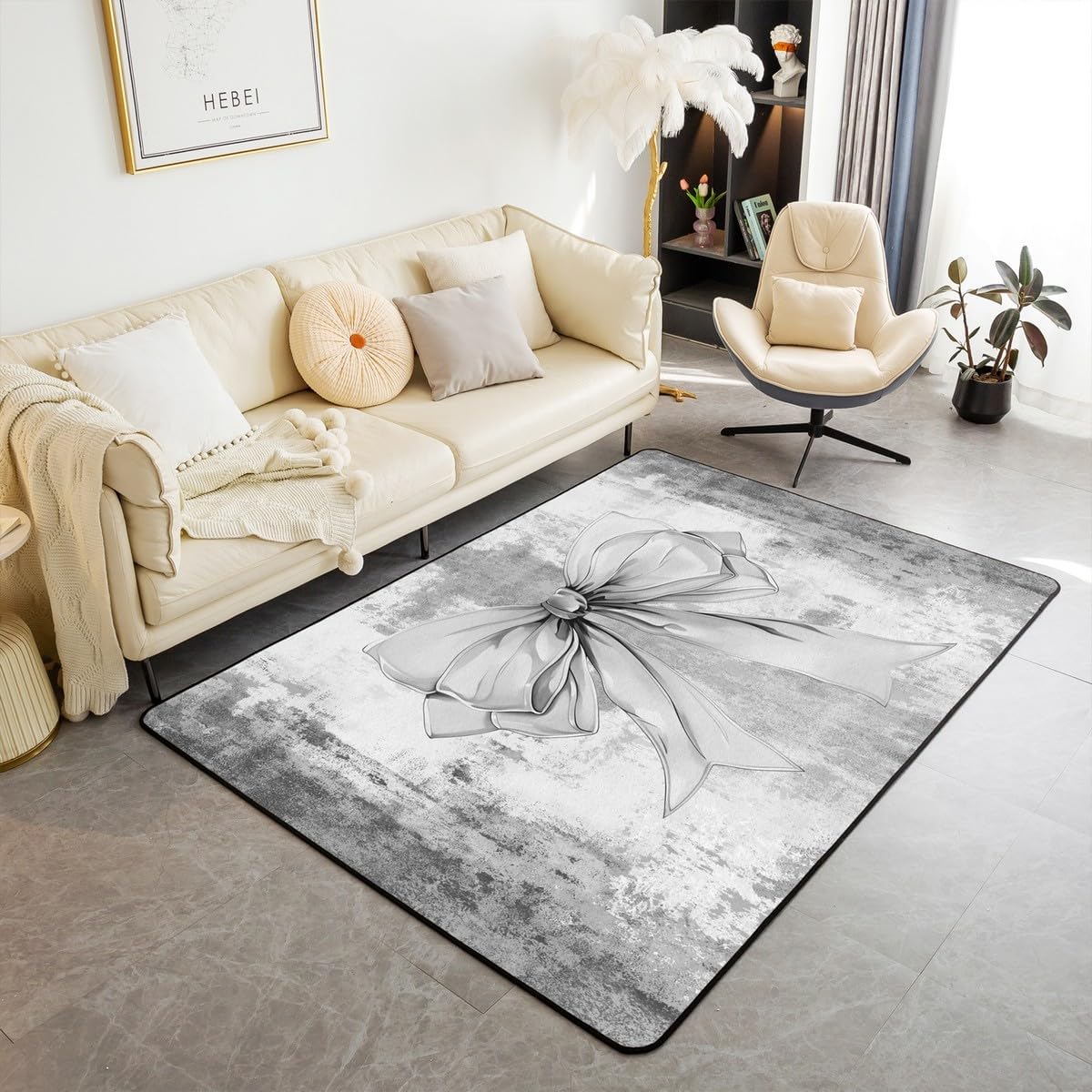 Erosebridal Rustic Farmhouse Area Rug 6'6" X 4'11" for Kitchen Dining Room Under Table,Country Wooden Oil Painting Style Bow Tie Rug,Mid Century Watercolor Fantasy Dreamy Machine Wash Dry Carpet