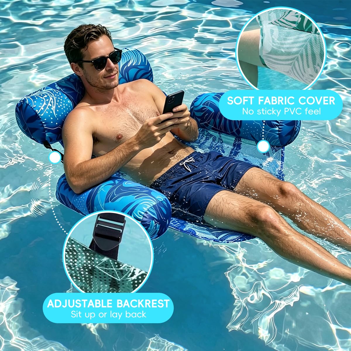 Poolsessel für Erwachsene 2er Set Aufblasbare Poolliege mit Rückenlehne Schwimmsessel für Pool Erwachsene Wassersessel Pool Liegestuhl Aufblasbarer Sessel für Pool Blau & Grün