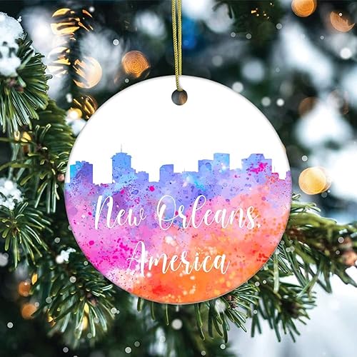 Vista 22 de Two-Side Printed America-Miami Ceramic Christmas Ornament, Novelty for Family Friends Kids, Cityscape Christmas Keepsake Pendants