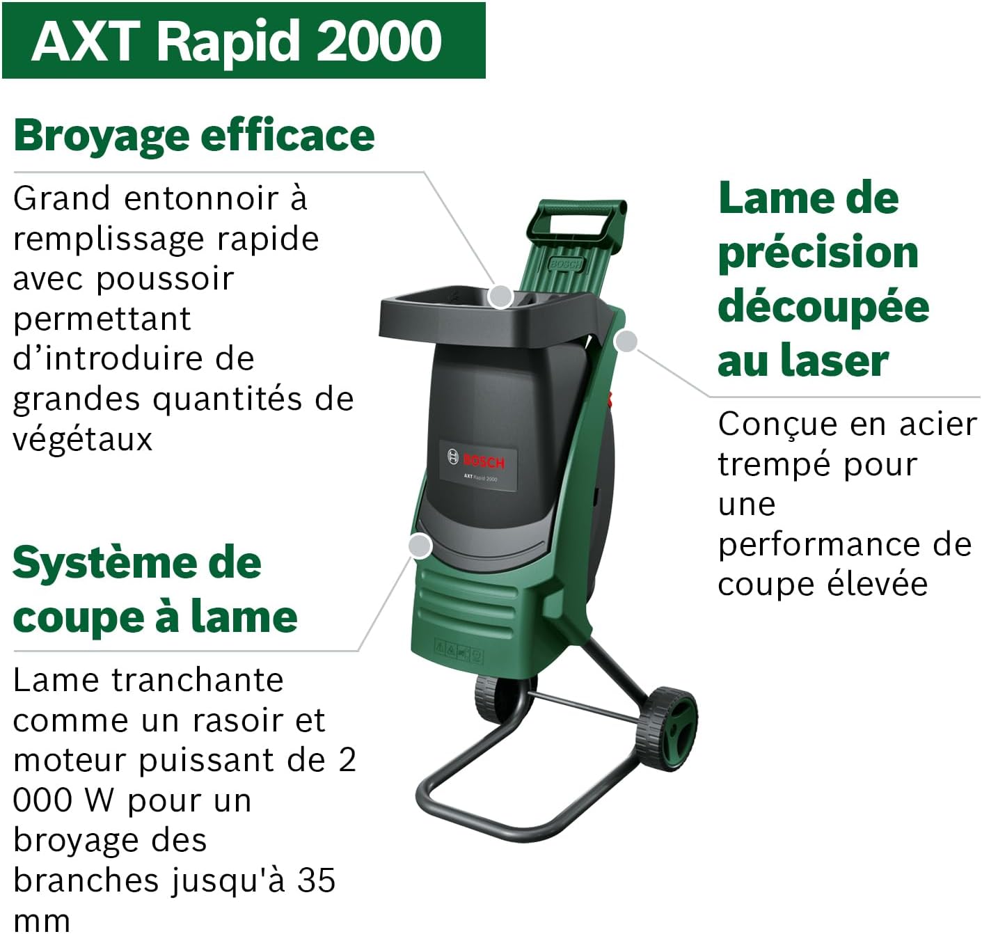 Bosch AXT Rapid 2000 Broyeur de végétaux (pour un broyage puissant des débris de jardin ; moteur puissant de 2000 W) — vue 3