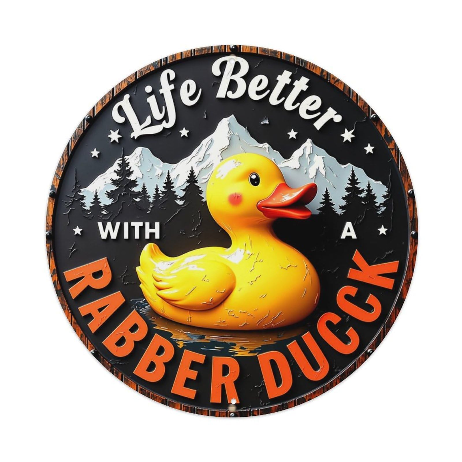 Jdyaojiesheng Vintage Life Better With Rubber Duck Round Tin Sign Retro Metal Wall Decor Metal Poster, Home Bar Garage Farmhouse Cafe Wall Art Decoration 8X8inch