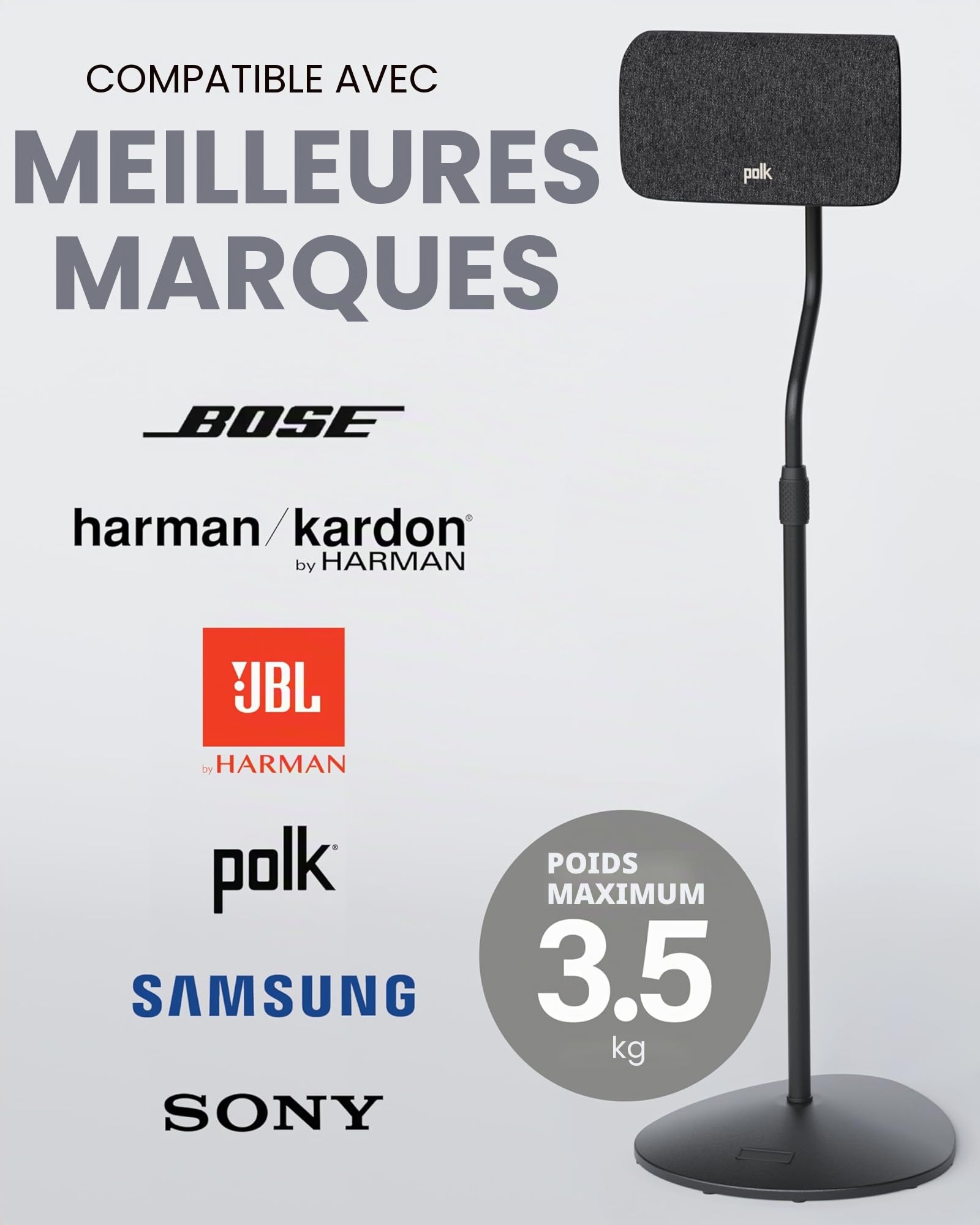 SANUS Support D'enceinte Universel Pour Petit Haut- Parleurs A Hauteur Réglable - S'allonge De 28 "à 38" - Supporte Les Petites Enceintes Satellites Allant Jusqu'a 2KG (Compatible Avec Bose, Harmon Kardon, Polk, JBL, KEF, Klipsch, Sony et autres) - Ensemb