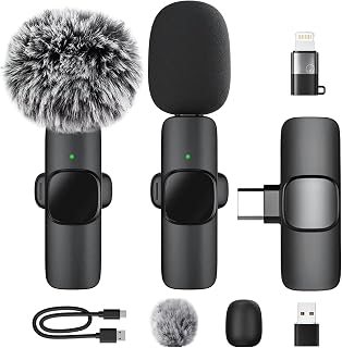 Anluomafuy Wireless Lavalier Microphone for iPhone/Android Phone/Camera/Laptop, 2-Pack Professional Dual Lapel Microphone ... Price In India