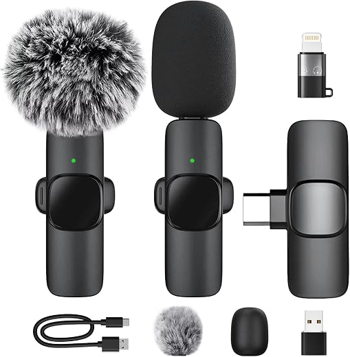 Anluomafuy Wireless Lavalier Microphone for iPhone/Android Phone/Camera/Laptop, 2-Pack Professional Dual Lapel Microphone ...