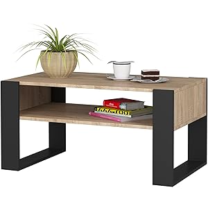 BDW - Mesa de Centro de TV - Mesa de Sofá con Estante Abierto, Estante - Mesa Auxiliar, Mueble Bajo - Sala de Estar - Moderno - Mesa de Salón - Cómoda - Material de Madera - Tablero de MDF - Sonoma