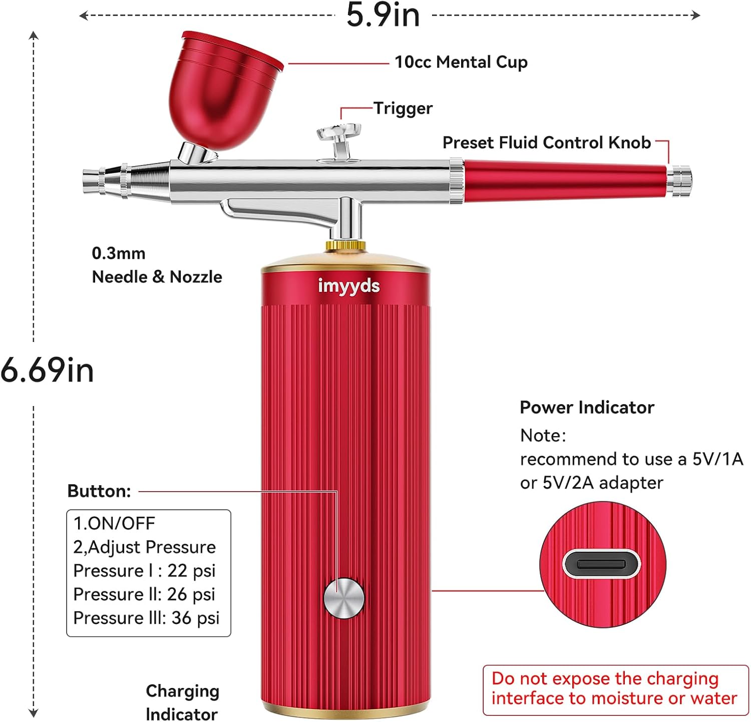 imyyds Airbrush Kit with Compressor, 32 PSI High Pressure Cordless Air Brush Kit with Air Compressor, Portable Single-Action Airbrush Compressor Set, Mini Airbrush Kit for Painting, Model, Nail,Makeup - Image 9
