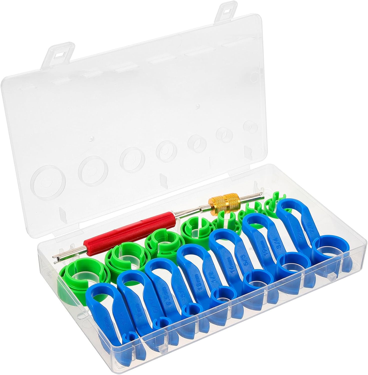 BESTYASH 16pcs Fuel Line Disconnect Tool Set with Buckle Remover for Vehicle Air Conditioner and Compressor Tubes, Green Plastic Case Repair Kit for Removal