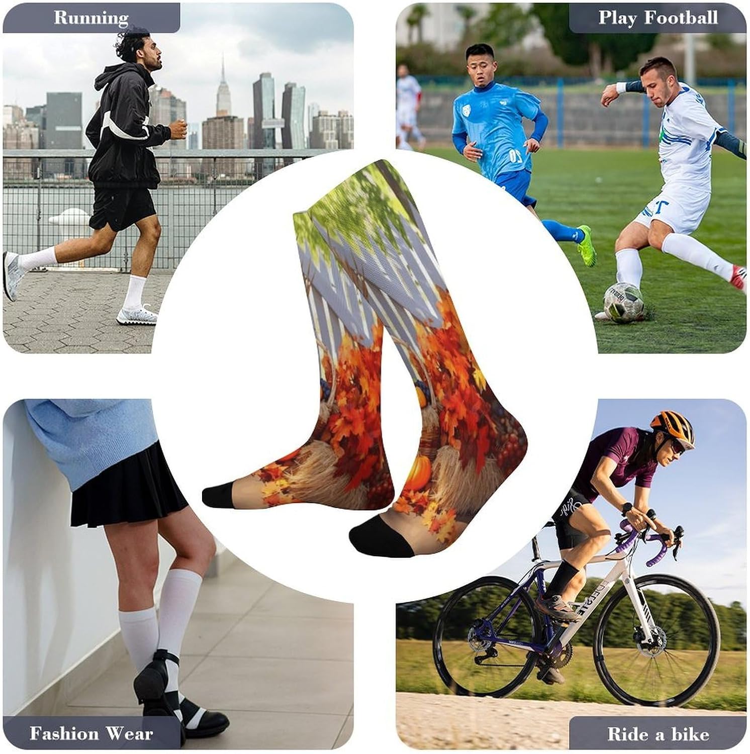 Autumn Thanksgiving Mid-Calf Socks Women Warm Knee High Socks Cozy Hiking Skiing Soft Boot Mid Calf Stocking Unisex