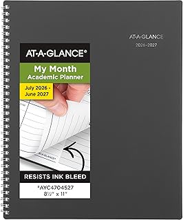 AT-A-GLANCE Planner 2026-2027 Monthly Academic 12-Month July-June Calendar Notebook, 8-1/2" x 11", DayMinder, Charcoal (AYC47045)