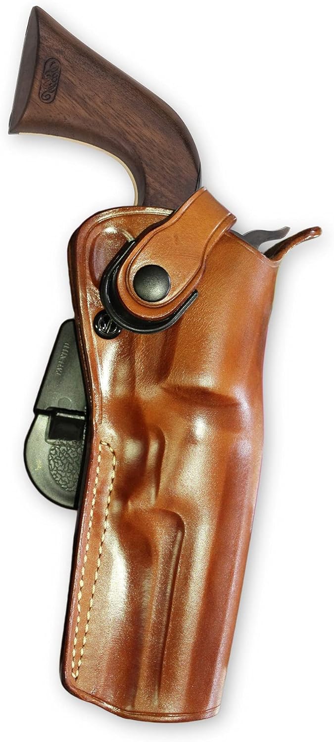 Masc OWB Leather Paddle Revolver Holster with Retention Strap, Fits Pietta 1851, .44 Cal Sheriff Black Powder 5.5-inch, Right Hand Draw, Brown #1588#
