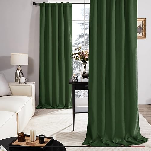 Miniatura 8 de Deconovo Cortinas 100% opacas, bloqueo de luz, forro negro, aislamiento térmico, para dormitorio y cocina (2 paneles, verde, 42 pulgadas de ancho x