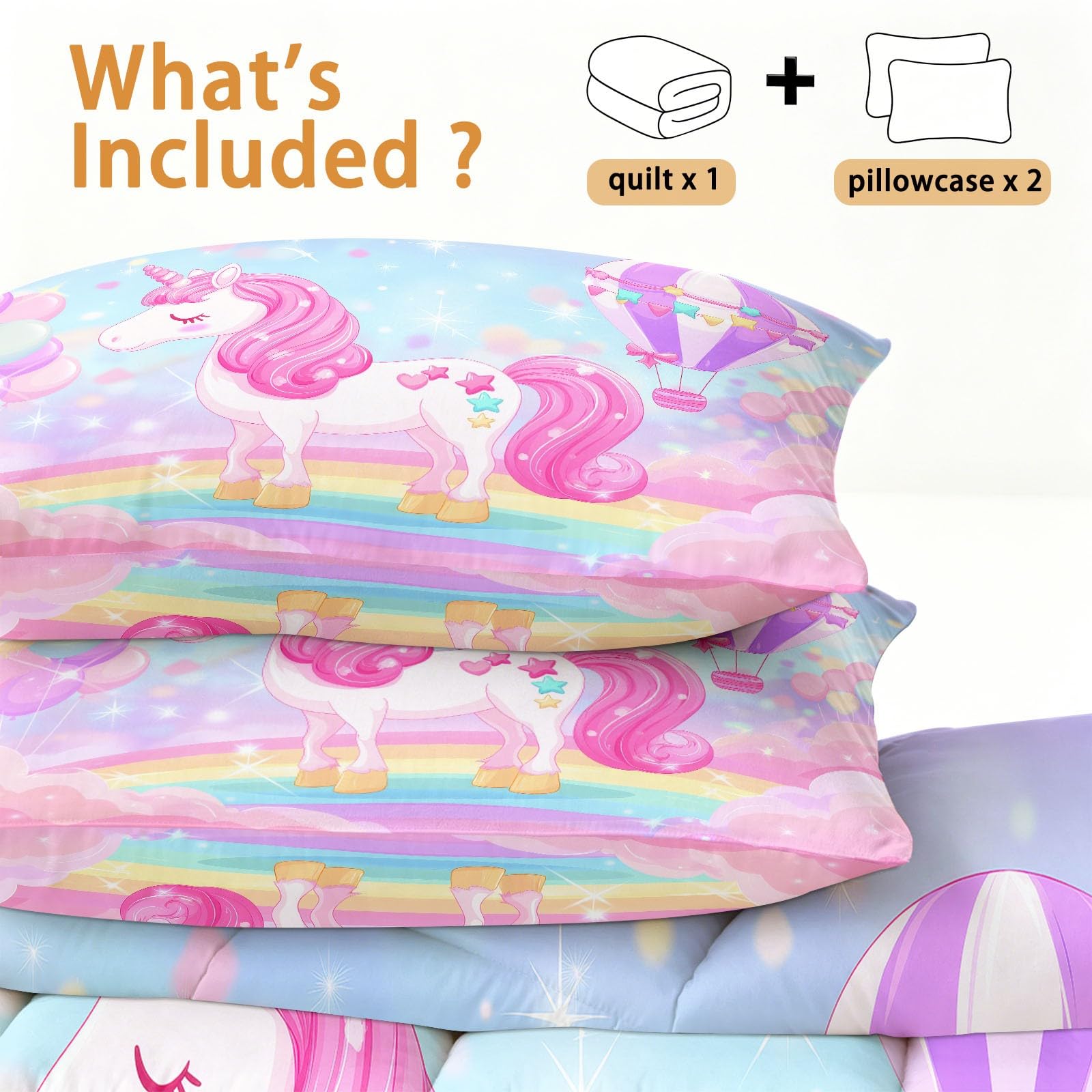 Piumino estivo per letto matrimoniale, stampa magica con unicorno e stelle, 4,5 tog, imbottitura da 200 g/m², leggero e delicato sulla pelle, lavabile in lavatrice, per camera da letto delle ragazze