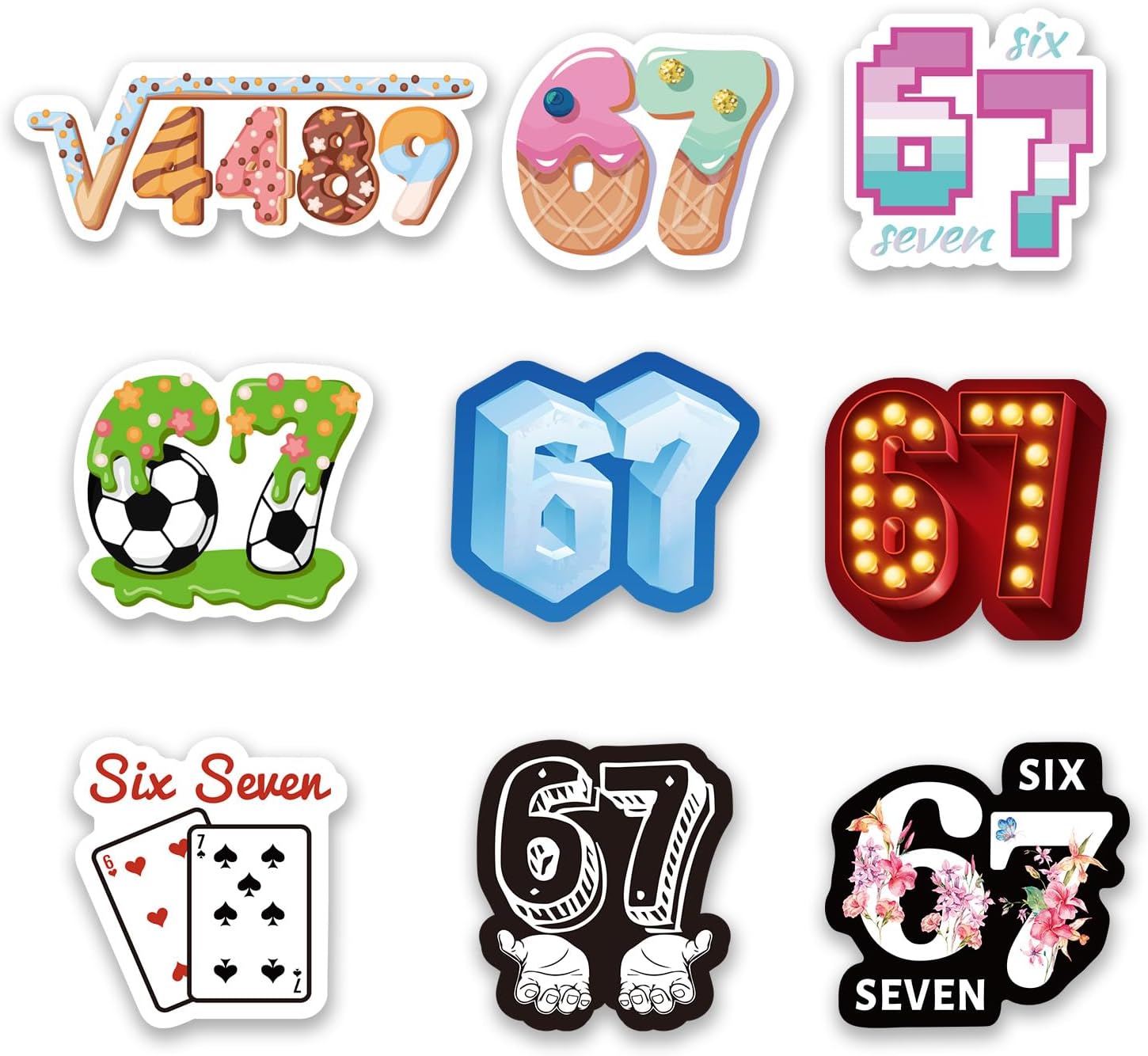 9pcs 67 Fridge Magnets, Six Seven Number Decorative Magnets Magnetic Refrigerator Decor for Office Kitchen Fridge Locker Car Door and Metal Surfaces Decorations (9 Styles)