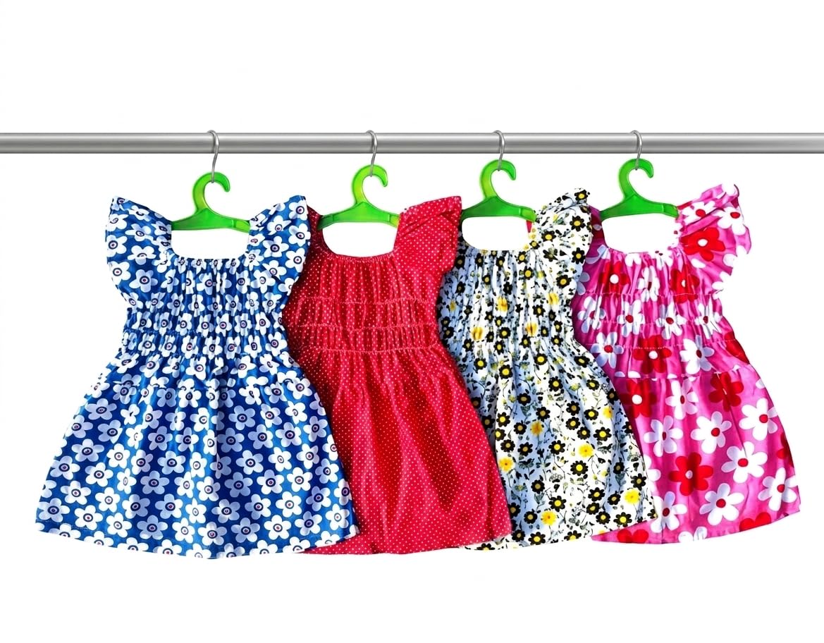 S.millat Girls Frock, Floral Print, Multicolour, Flutter Sleeves, Pack of 4-image-15