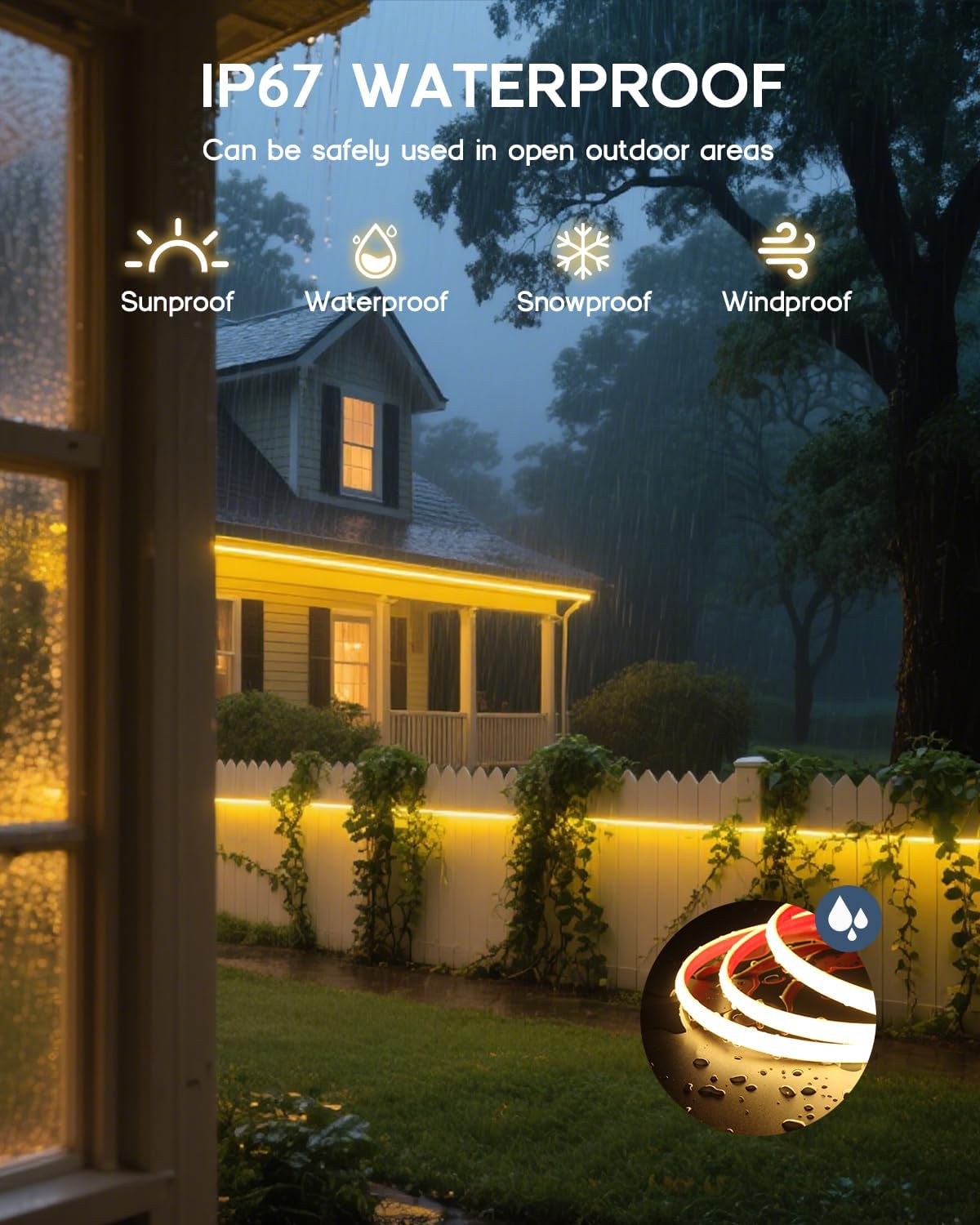 COB LED Strip Lights Daylight White 6000K,12V 16.4ft IP67 Waterproof High CRI 95Ra+ Super Bright,Flexible Boat Lights for Fishing Night Outdoor Bathroom Swimming Pool(Power Supply Not Included) - Image 4