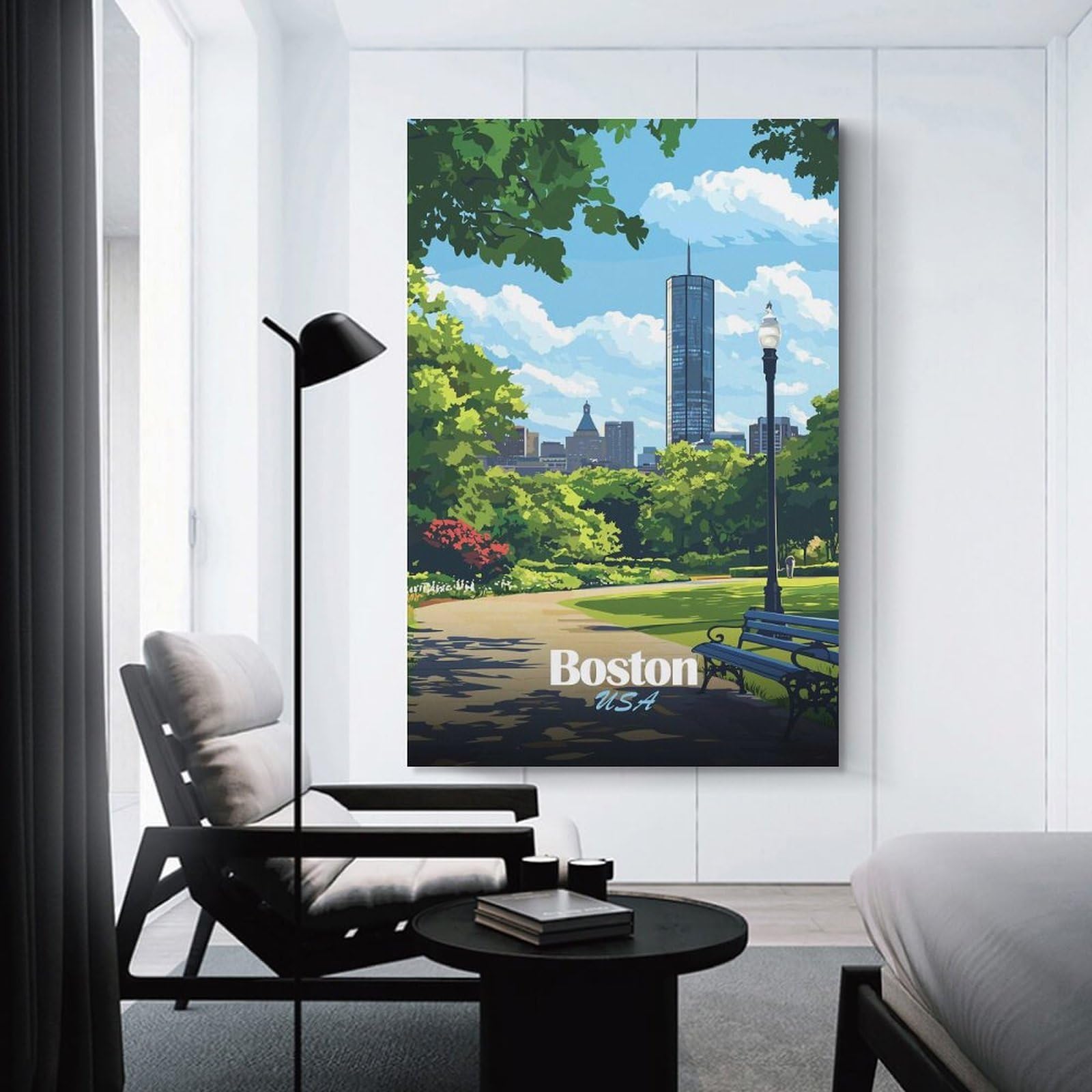 Junmoney Wall Picture Print Boston Cityscape(2), 24x36inch(60x90cm), for Entrance Walls, Hall Decor Or Foyers, A Neat Decor Update for Hallways