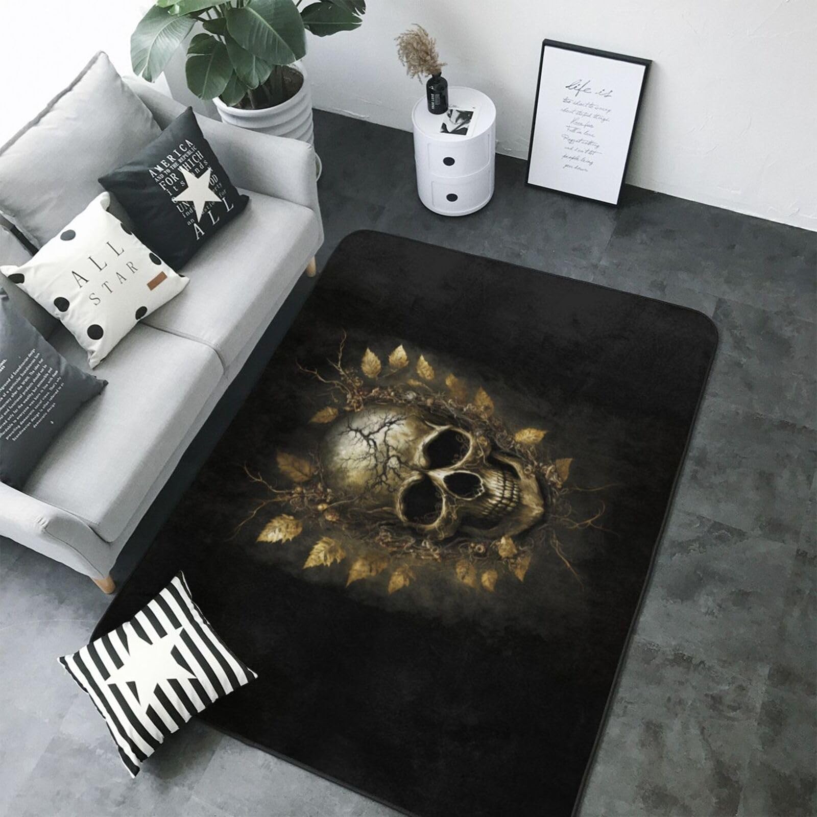 Tapis tête de mort lavable pour éliminer les taches facilement en salon 122x177