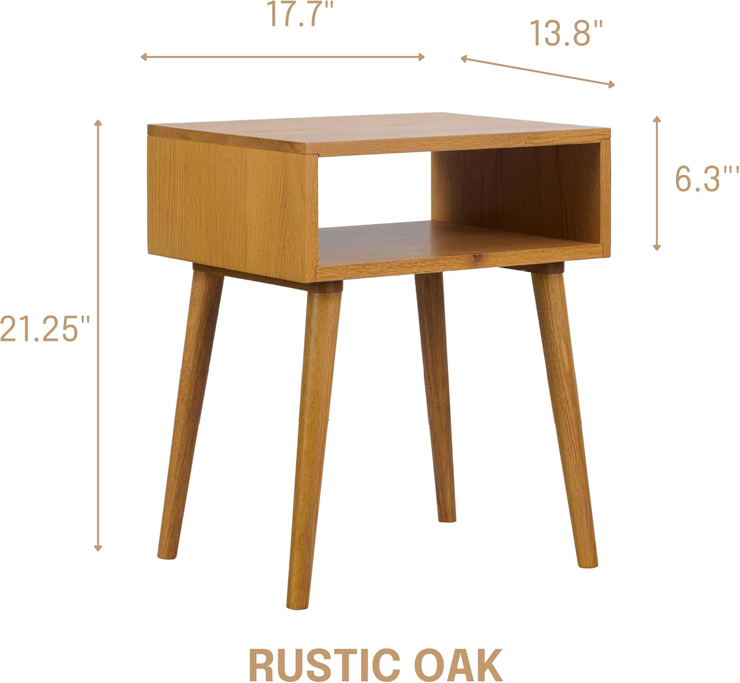 NTC Solid Oak Zoe Nightstand, Mid Century Modern Side Table Bedroom, Bedside Furniture, Night Stand, End Table, Easy Assembly - Rustic Oak