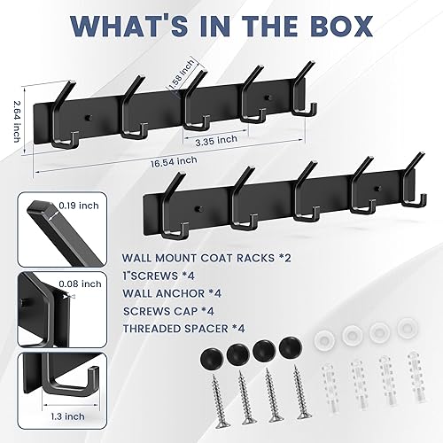 Miniatura 7 de Evory Paquete de 2 ganchos de montaje en pared, metal resistente de 16.6 pulgadas, gancho de pared para bolso, ropa, chaqueta, mochila, entrada,
