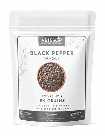 AEJESOP Black Pepper Whole, Kali Mirch, Indian Spices, 3.5 oz 100g
