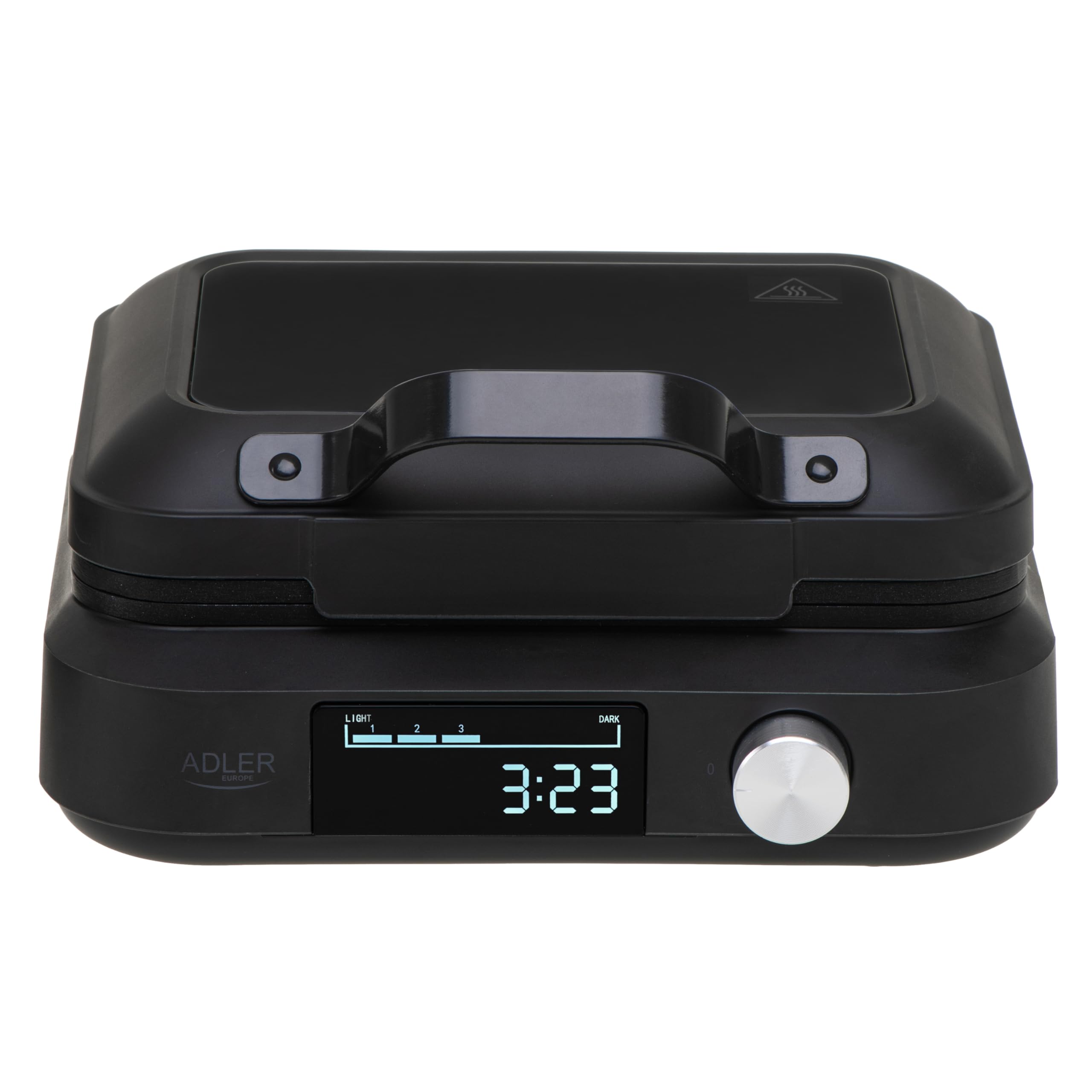 ADLER EUROPE Smart Waffeleisen 1500 Watt, Knusprige Belgische Waffeln, LED Display, 6 Bräunungsstufen, Countdown Timer, Extra Tiefe Heizplatten, Schwarz