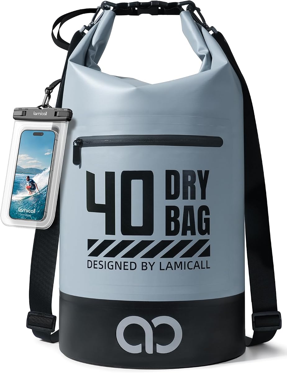 Mochila impermeable Lamicall Dry Bag con funda para teléfono 5L/10L/20L/30L/40L | Durable resistente a los arañazos, bolsa seca de almacenamiento enrollable para mujeres y hombres, canotaje, kayak, Camping, playa, PaddleBoard, bolsa, accesorios