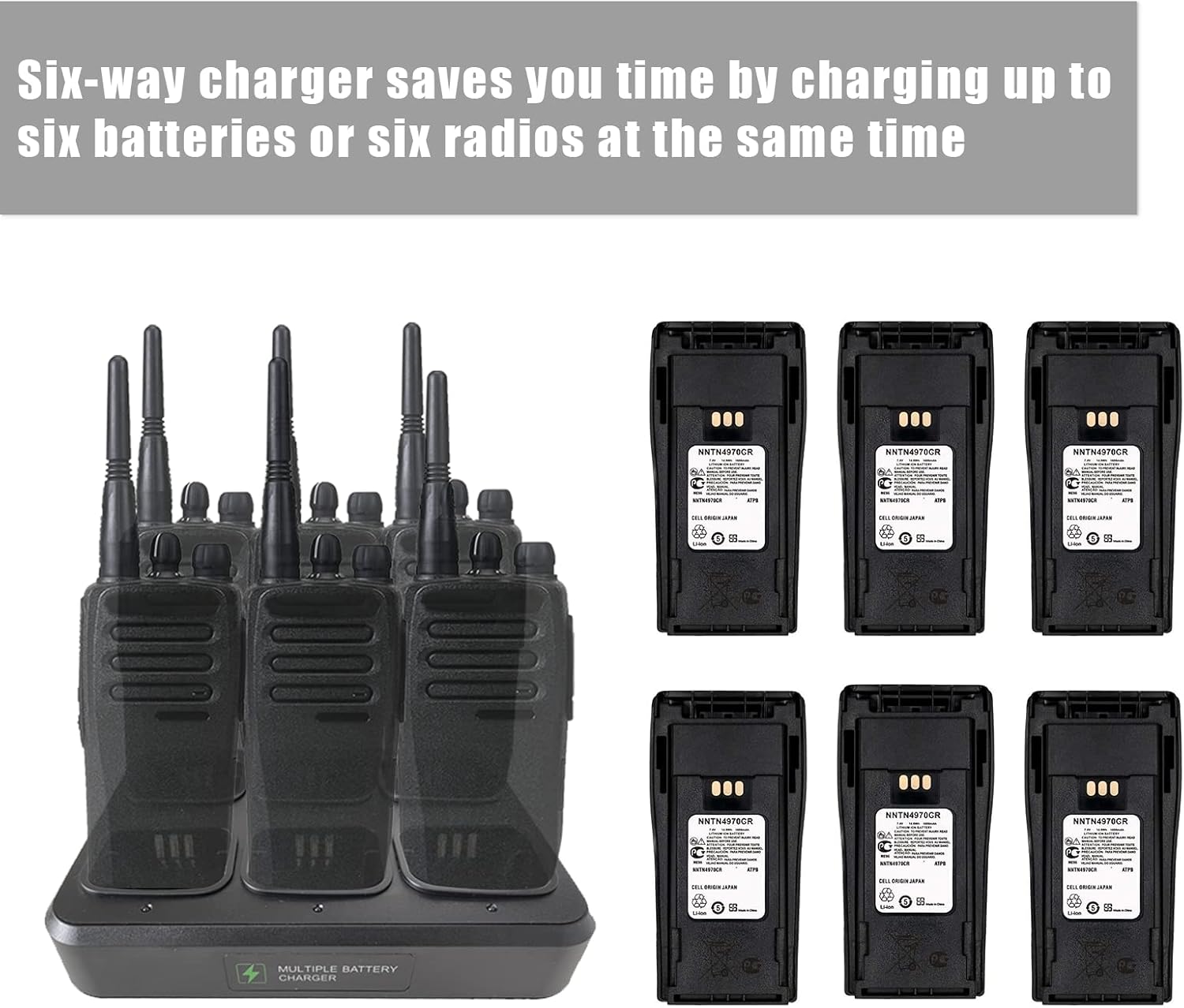 Six-Way Charger Multi Unit Charger for Motorola NNTN4497CR NNTN4497DR NNTN4496 CP040 CP140 CP150 CP160 CP180 CP200 CP200D CP250 CP380 PR400 EP450 EP450S DEP450 GP3688 GP3188（Thick Version）