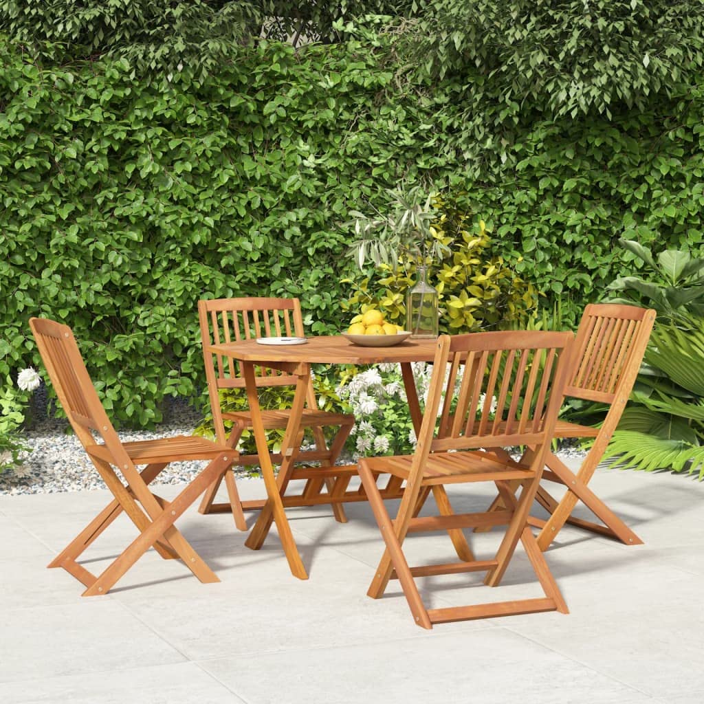 vidaXL Juego de Comedor de Jardín 5 Piezas, Sillas y Mesa Octogonal Plegables, Conjunto de Muebles para Exterior Patio, Madera Maciza de Acacia