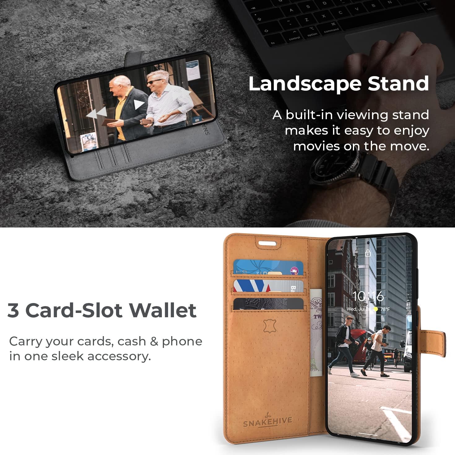 Snakehive Leather Wallet for Samsung Galaxy S21 FE 5G - Real Leather Wallet Phone Case with Viewing Stand and Card Holder - Flip Folio Cover with Card Slots (Navy)