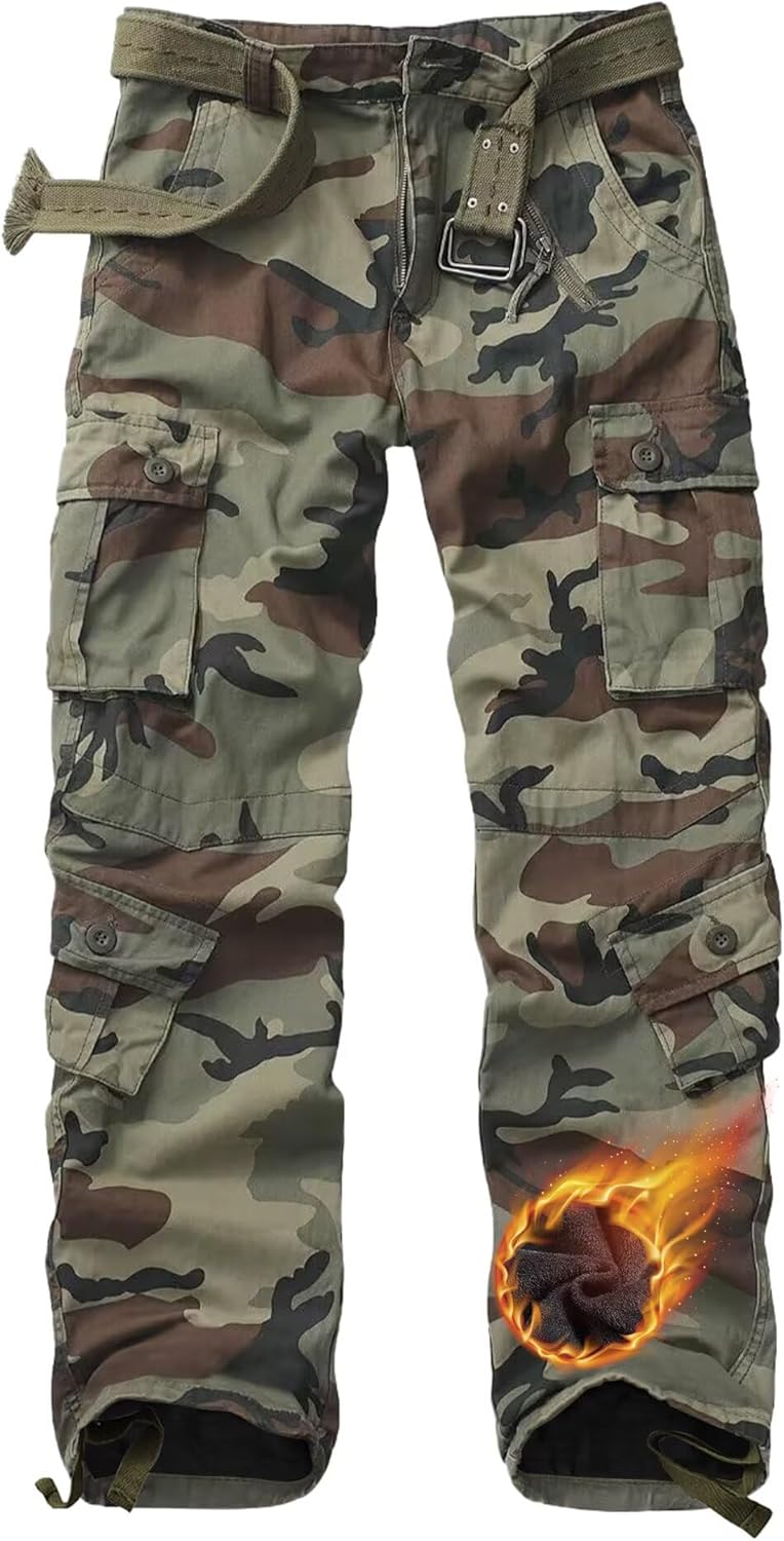 TRGPSG Men's Fleece Lined Hiking Pants, Winter Outdoor Cargo Pants, Work Ski Pants Casual Pants with 8 Pockets