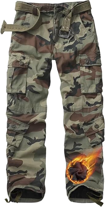 TRGPSG Mens Fleece Lined Hiking Pants, Winter Outdoor Cargo Pants, Work Ski Pants Casual Pants with 8 Pockets