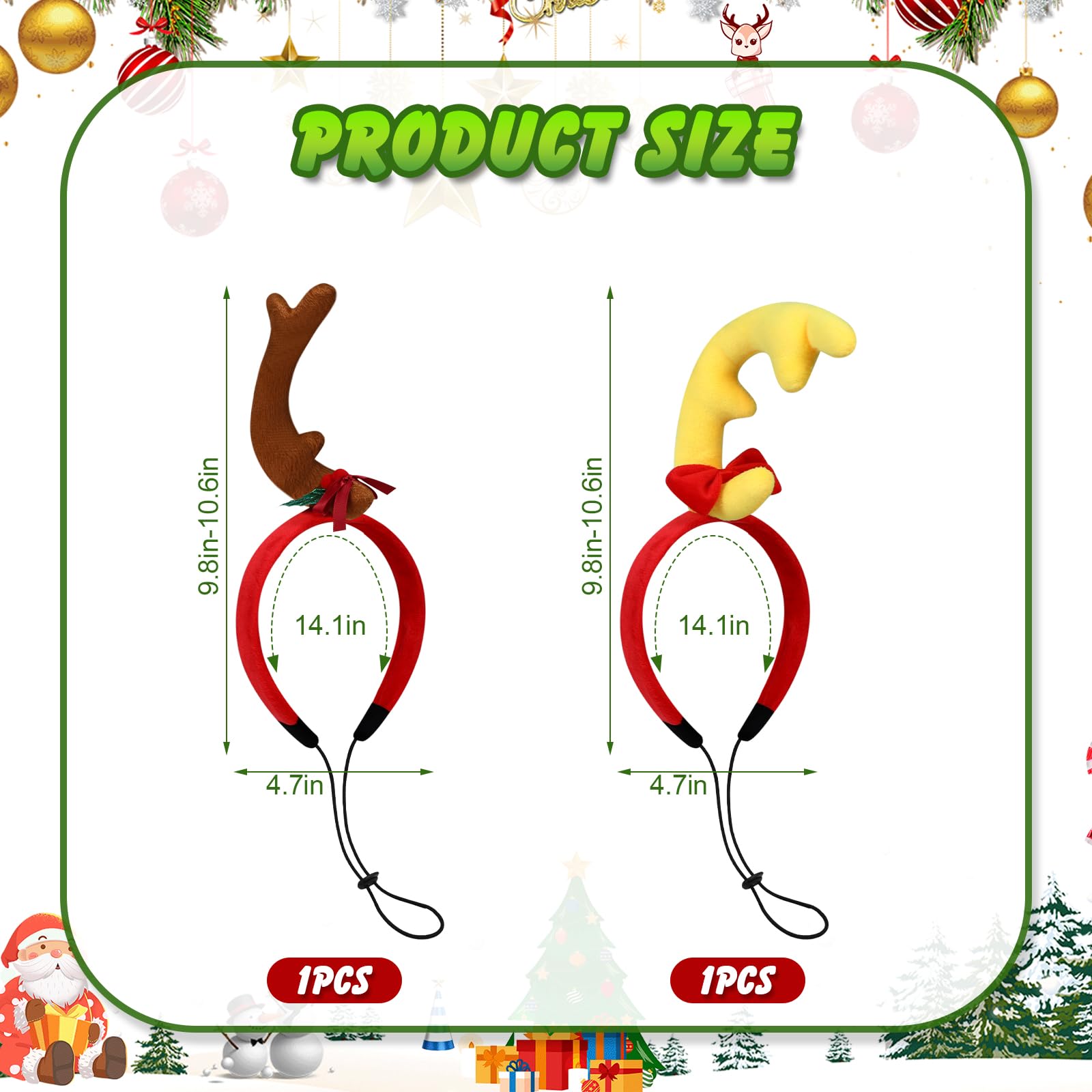 QKURT 2 Pack Dog Antlers Headband-Christmas Costume for Medium Large Dogs Pet Reindeer Accessories With Adjustable Elastic Band for Christmas & Halloween Party (Brown & Yellow - Image 2