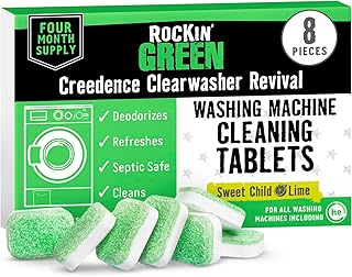 Rockin' Green Deep Cleaning and Deodorizing Tablets for Dishwashers, Washing Machines, and Garbage Disposals, Removes Odor and Residue (Washing Machine Cleaning Tablets, 8 Pack)