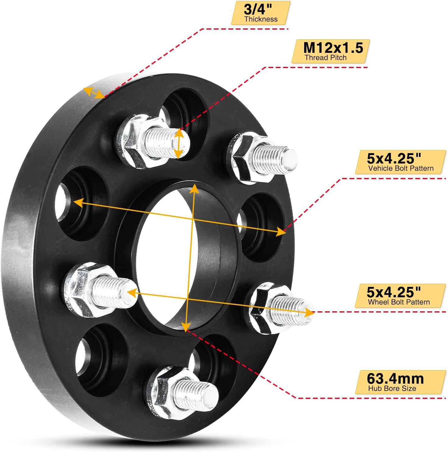 KAC 5x108 Hub Centric Wheel Spacer 0.787 for Focus, Escape, Fusion, Taurus, Transit Connect, C-Max, MKC, Windstar, Thunderbird, S60, MKZ, M12x1.5 Studs & 63.4mm Hub Bore, 5 Lug Tire Spacer, 2PCS