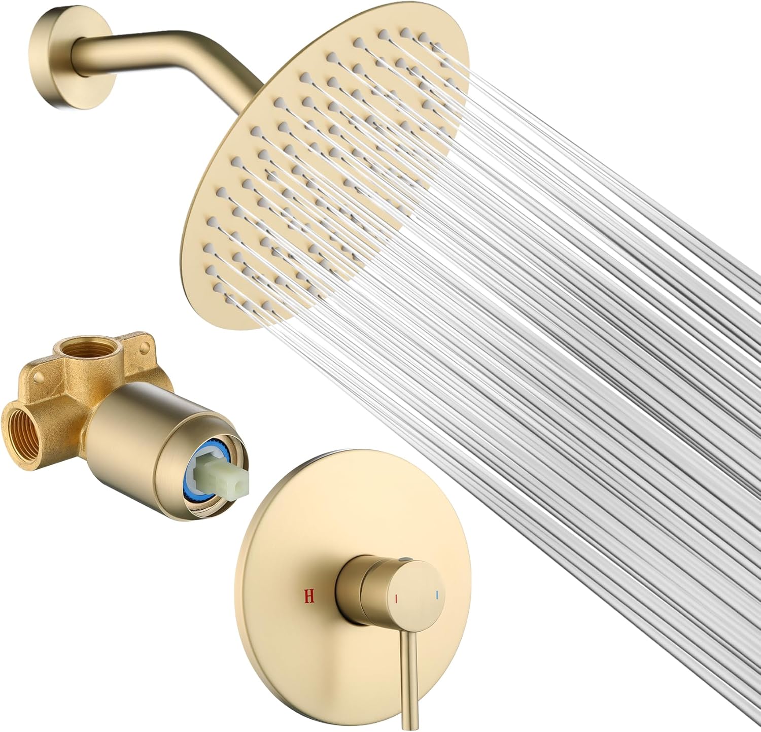 Shower Faucet Set Bathroom 8 Inch Rainfall Shower Head and Handle Set Stainless Steel Single Function Shower Trim Kit with Rough-in Valve